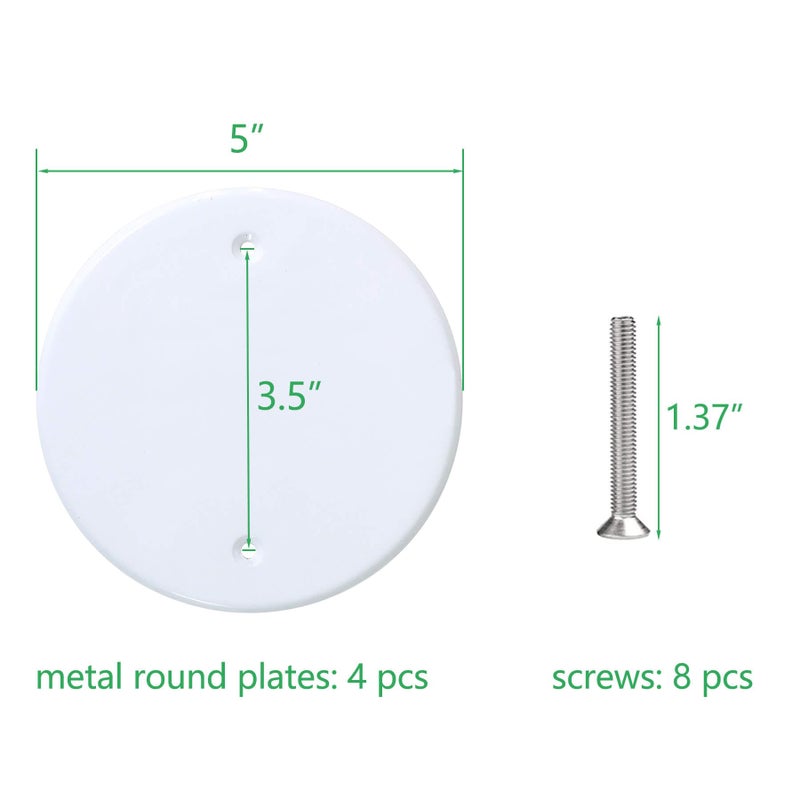 Bueyfolt 5 Inch White Metal Ceiling Blank-Up Cover, Cover Plate For 4 Inch Round/Octagon Box Openings On Ceilings Or Walls, Holes Are Spaced 3.5 Inches, Mounting Screws Included (4 Pack) - Image 2